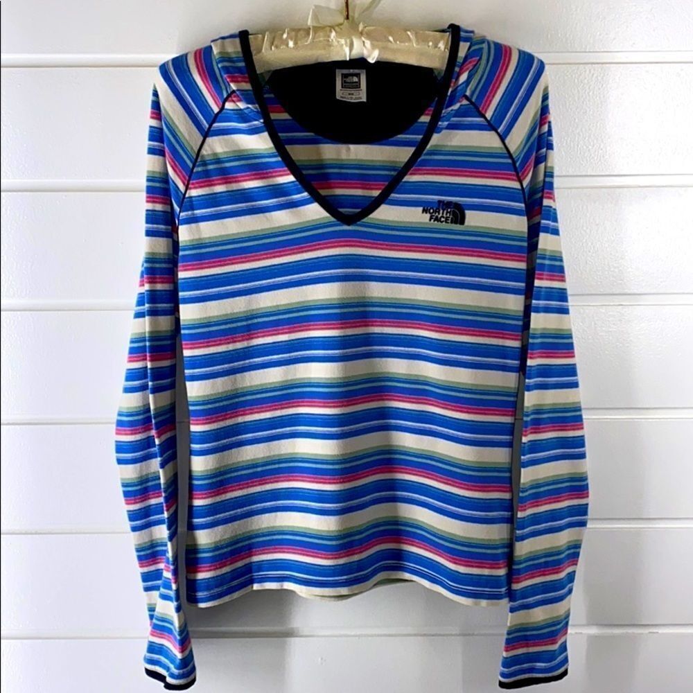 The North Face Striped Hoodie Pullover Top M
